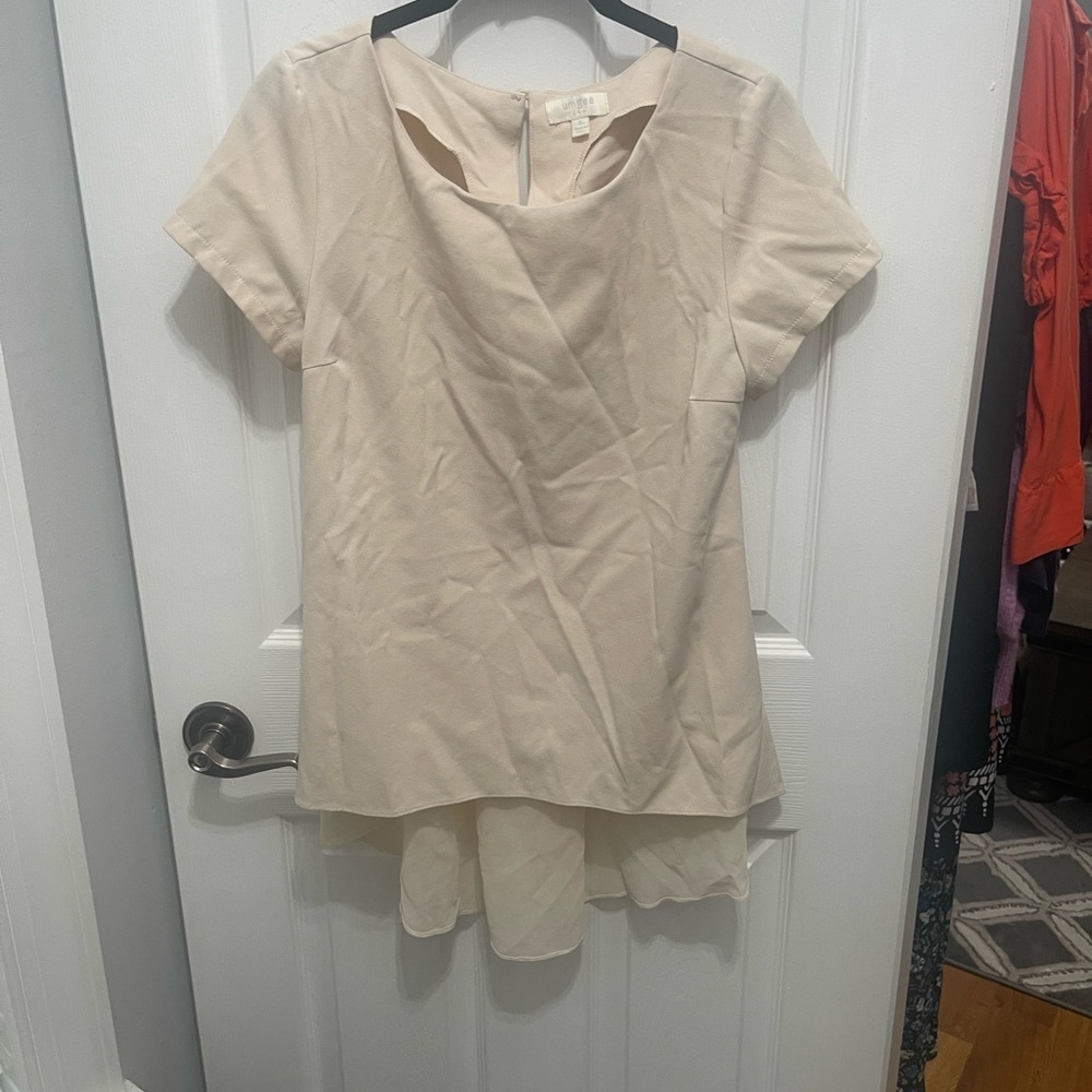 Umgee Beige Layered Short Sleeve Blouse